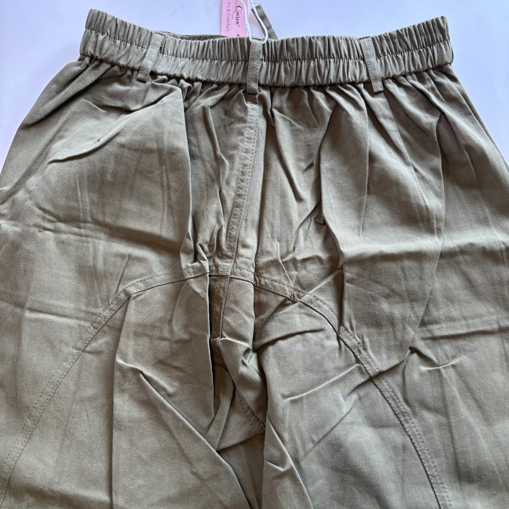 Qinsen Women's Small Olive Green High‎ Waist Wide Leg Cargo Pants Elastic NWT - Picture 8 of 10